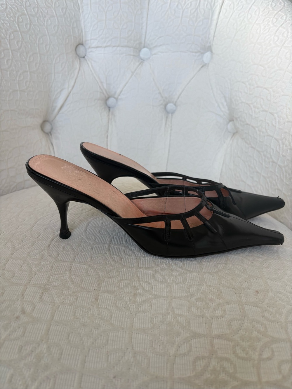 Prada Black Pointed Cutout Slingback Mules - Picture 2 of 3